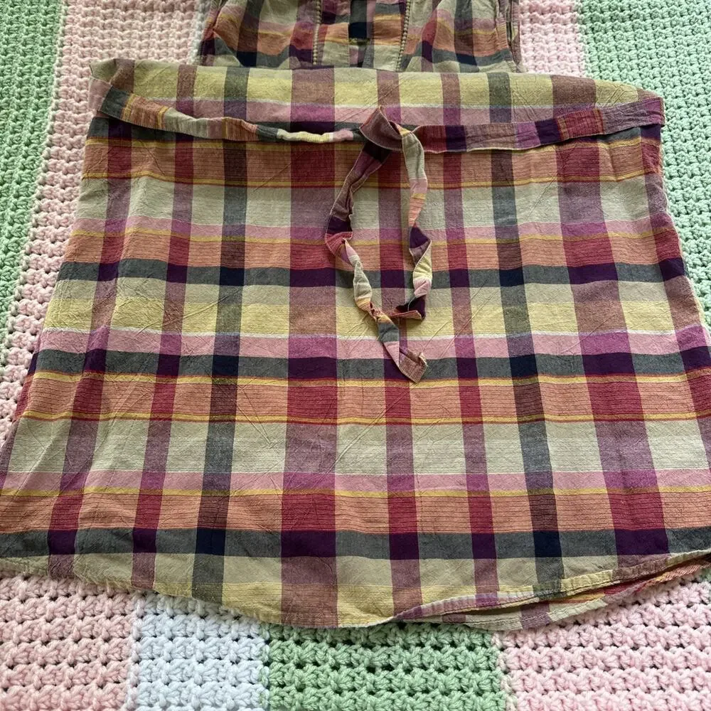 St John’s Bay Midi Sleeveless Summer Dress Plaid Belted Size Medium Pinks Beiges